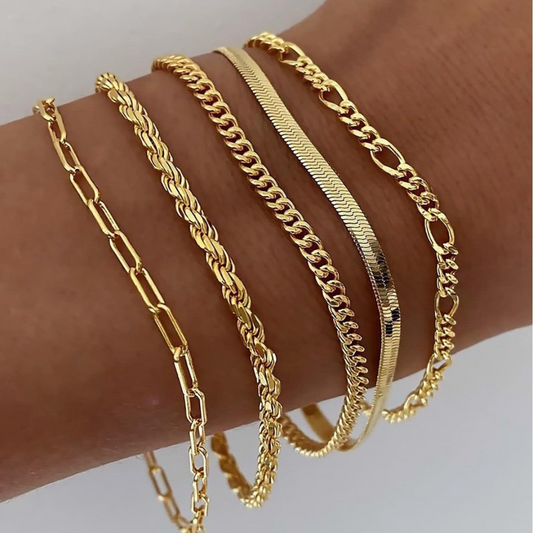 Brazalete - Juego de pulseras de oro | Elegantes, delicadas y atemporales