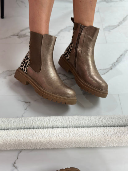 Venecia - Botines Leopardo Oro Metalizado