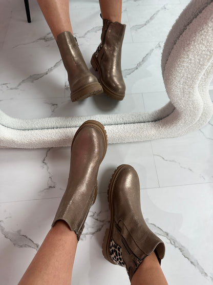 Venecia - Botines Leopardo Oro Metalizado