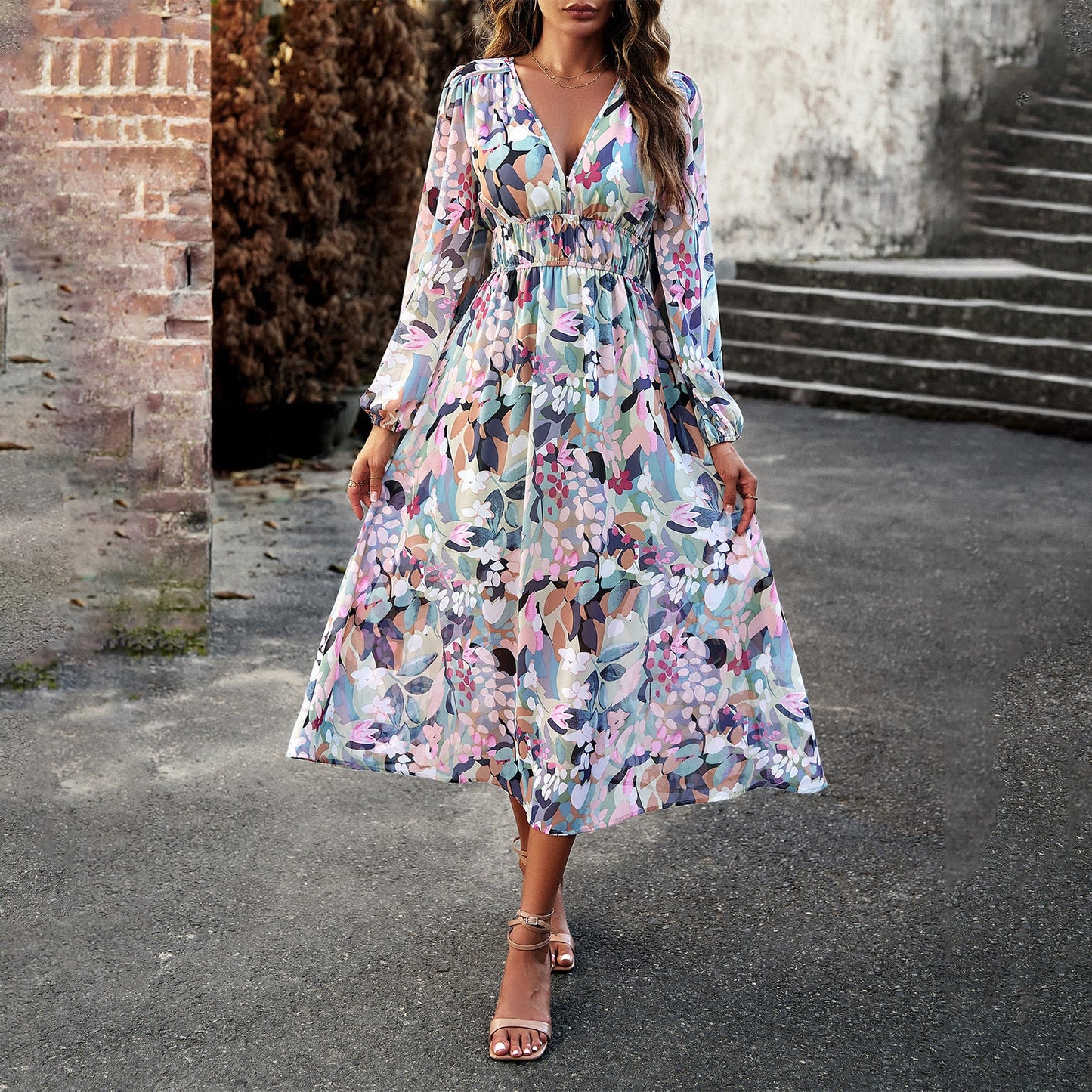 Montreal - Vestido bohemio estampado con cintura alta